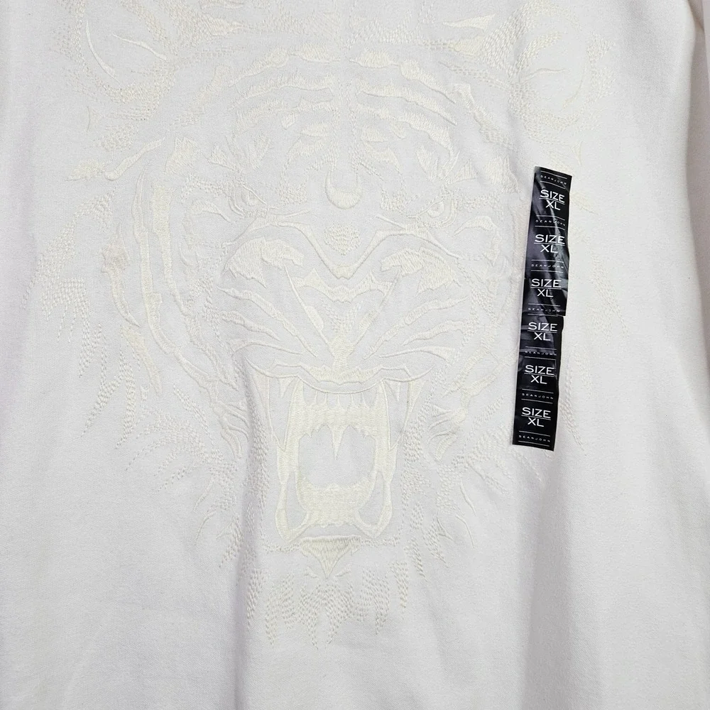 Sean John Men's XL White Tiger Graphic Sweatshirt Crewneck Streetwear Pullover
